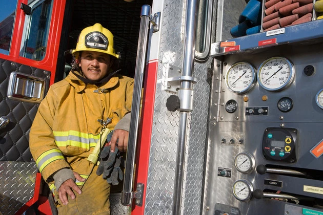 Firefighter in truck